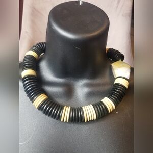 Tribal Necklace  - Wood + Mother of Pearl